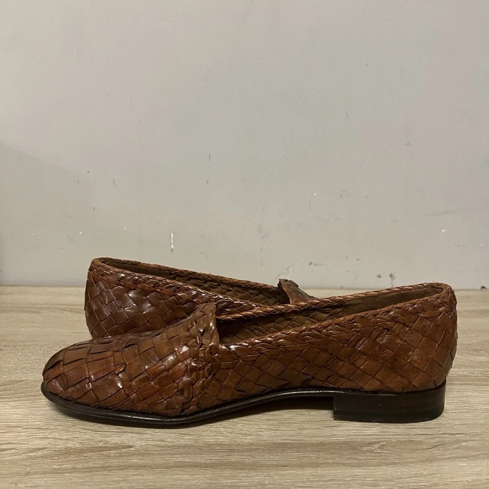 Moreschi Weaved Woven Leather Slip On Loafer Men's 9 Brown Italy 135050 012 AD